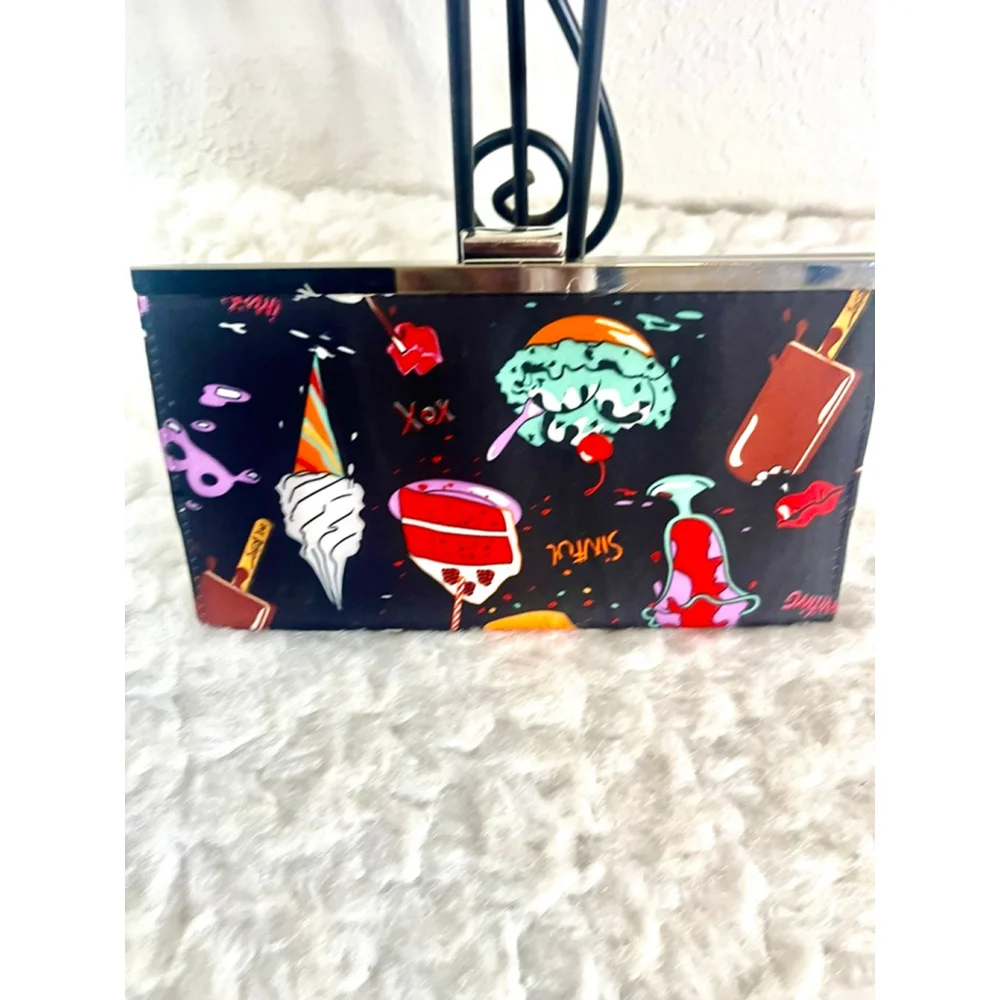 Betseyville by Betsey Johnson novelty clutch wallet black and silver